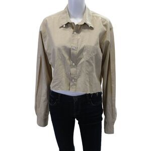 Riley Womens Collar Long Sleeve Button Down Crop Shirt Brown Size OS